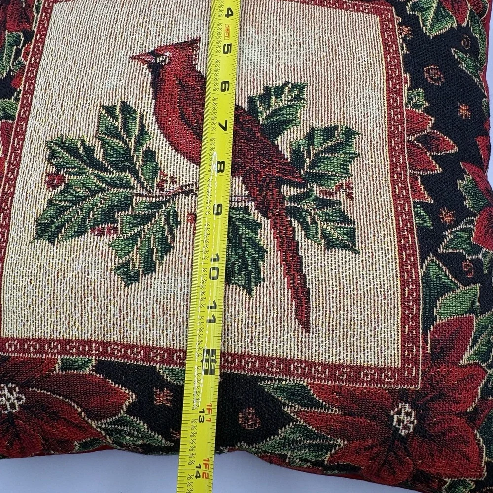 14x14 Woven Tapestry Christmas Throw Pillow Cardinal Poinsettia St Nicholas